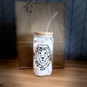 20oz glass cup with bamboo lid - Leo